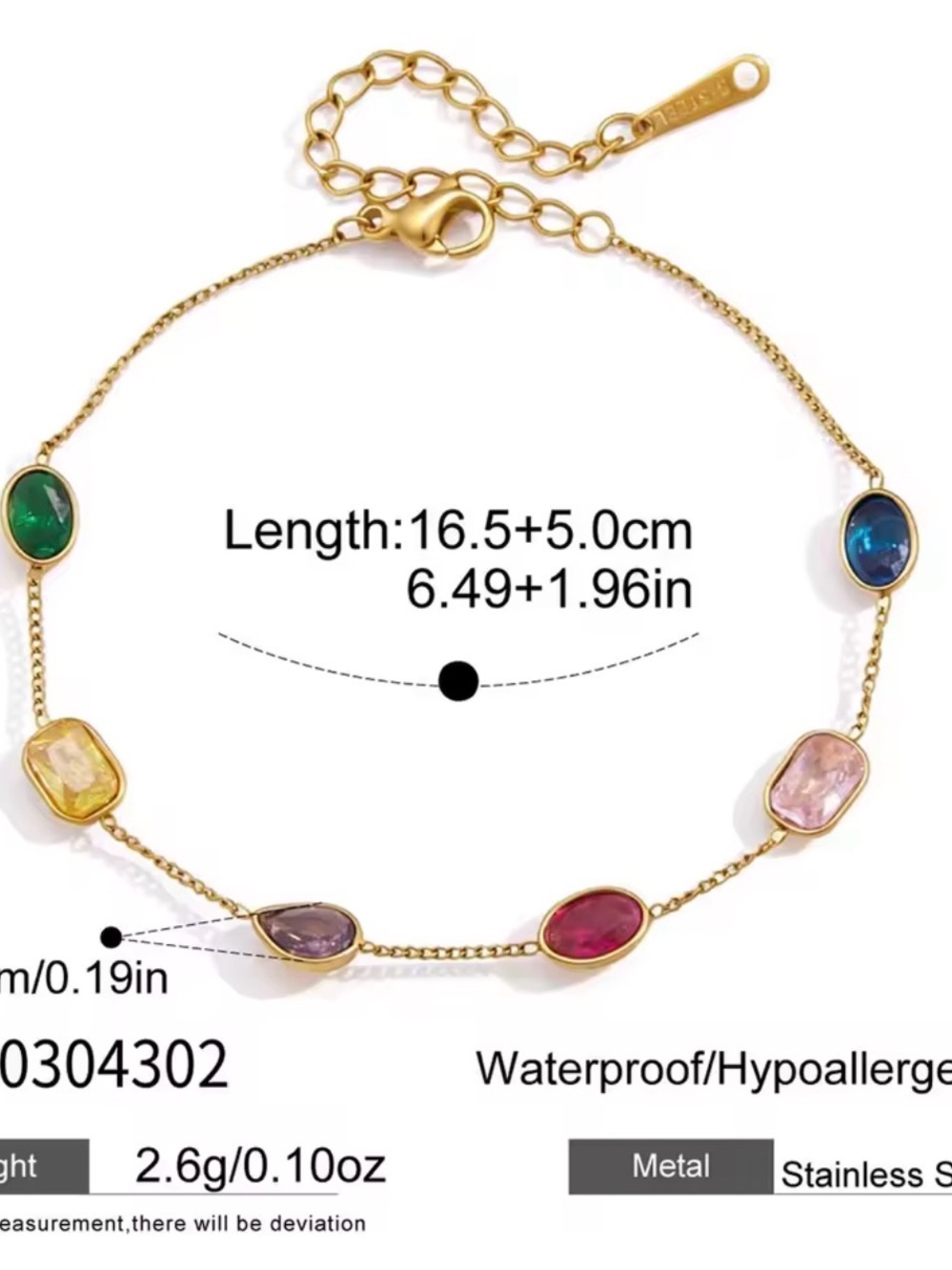 Gold 18K PVD Plated Multi-Color Lab Emerald, Topaz Sapphire Bracelet